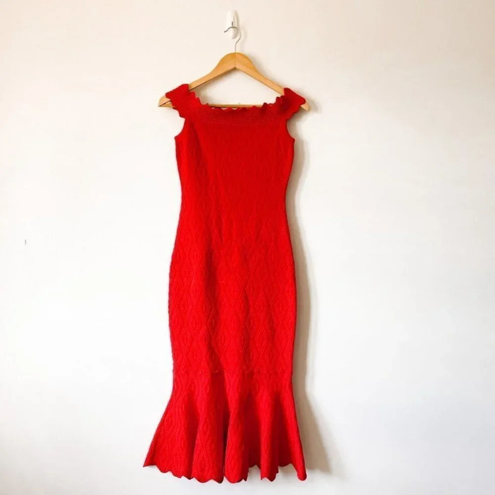 Jonathan Simkhai Off the Shoulder Cocktail Mermaid Stretch Knit Dress Red Sz S - Picture 4 of 9
